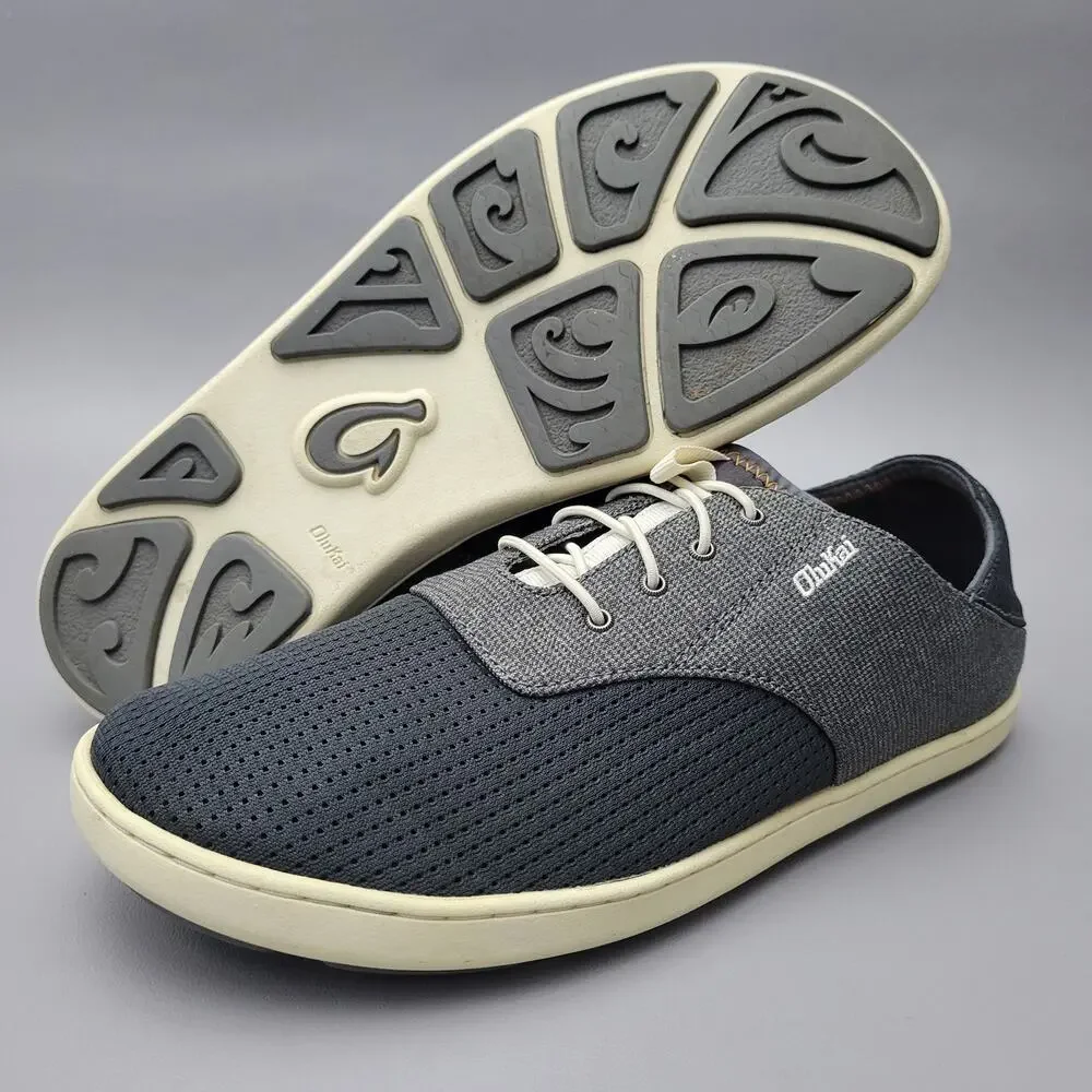 Olukai Nohea Moku Men's Casual Slip On Boat Shoes Size 9 Gray Black